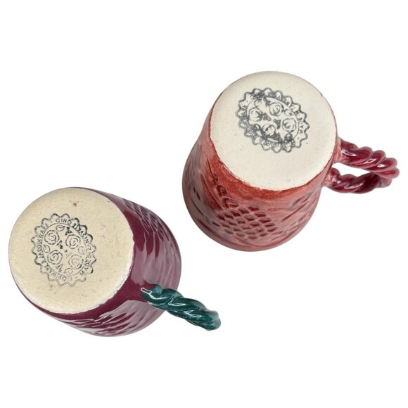 2 Fioriware Jardinware Grape Garland Embossed Leaf Coffee Mugs Purple Burgundy - Picture 7 of 8